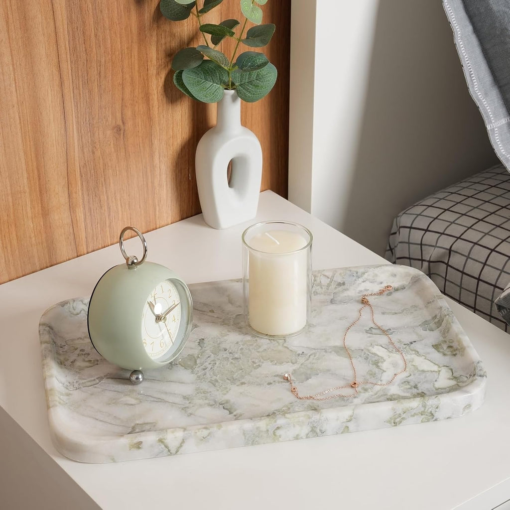 Karibiber Marble Vanity Tray, Large Stone Bathroom Tray for Countertop, 14'' African Gem Genuine Marble Decorative Tray for Dresser, Green Kitchen Trays for Counter,Perfume Storage, Non-Resin/Ceramic