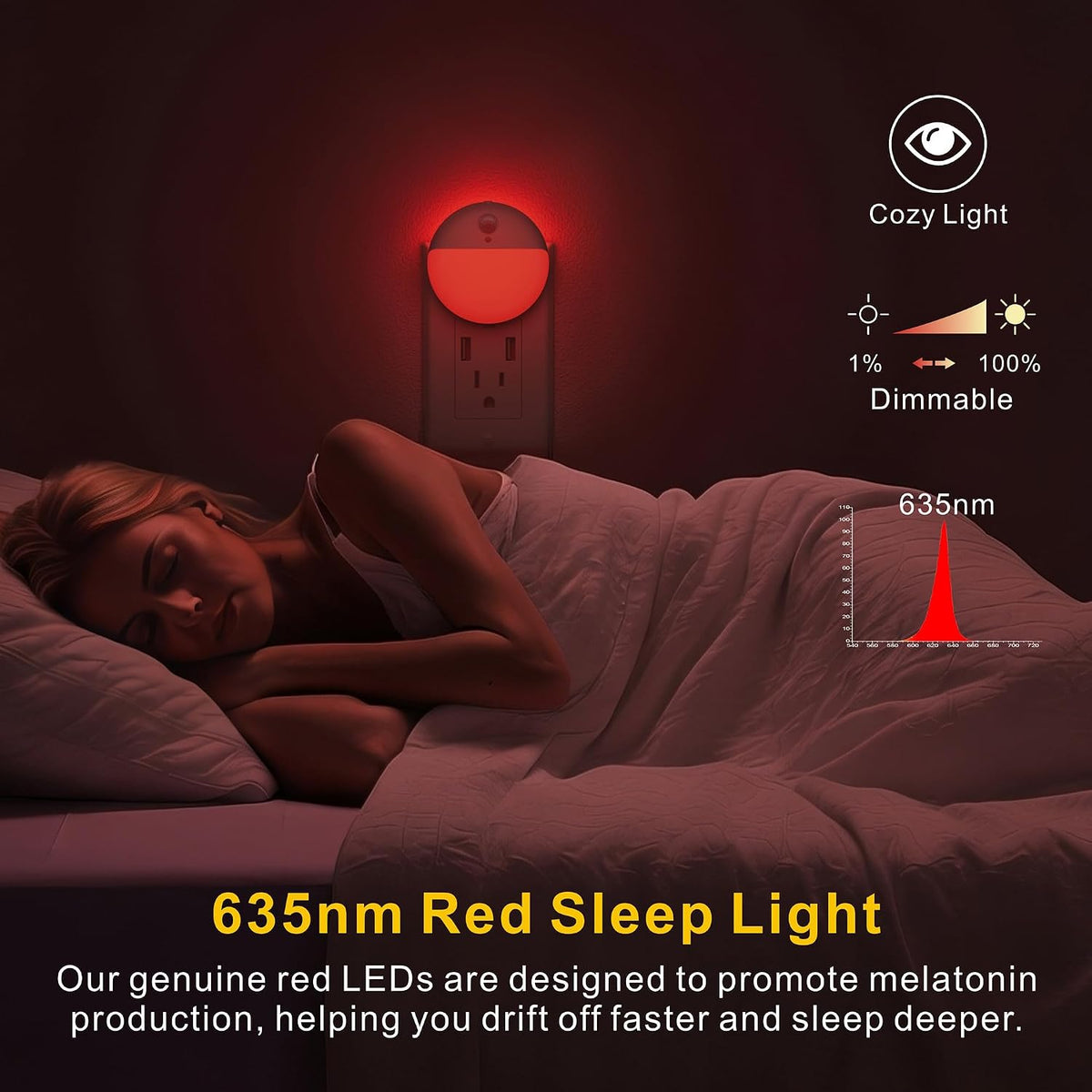 YUNLEX Red Night Lights Motion Sensor, Dimmable Plug in Nightlight, 2 Pack