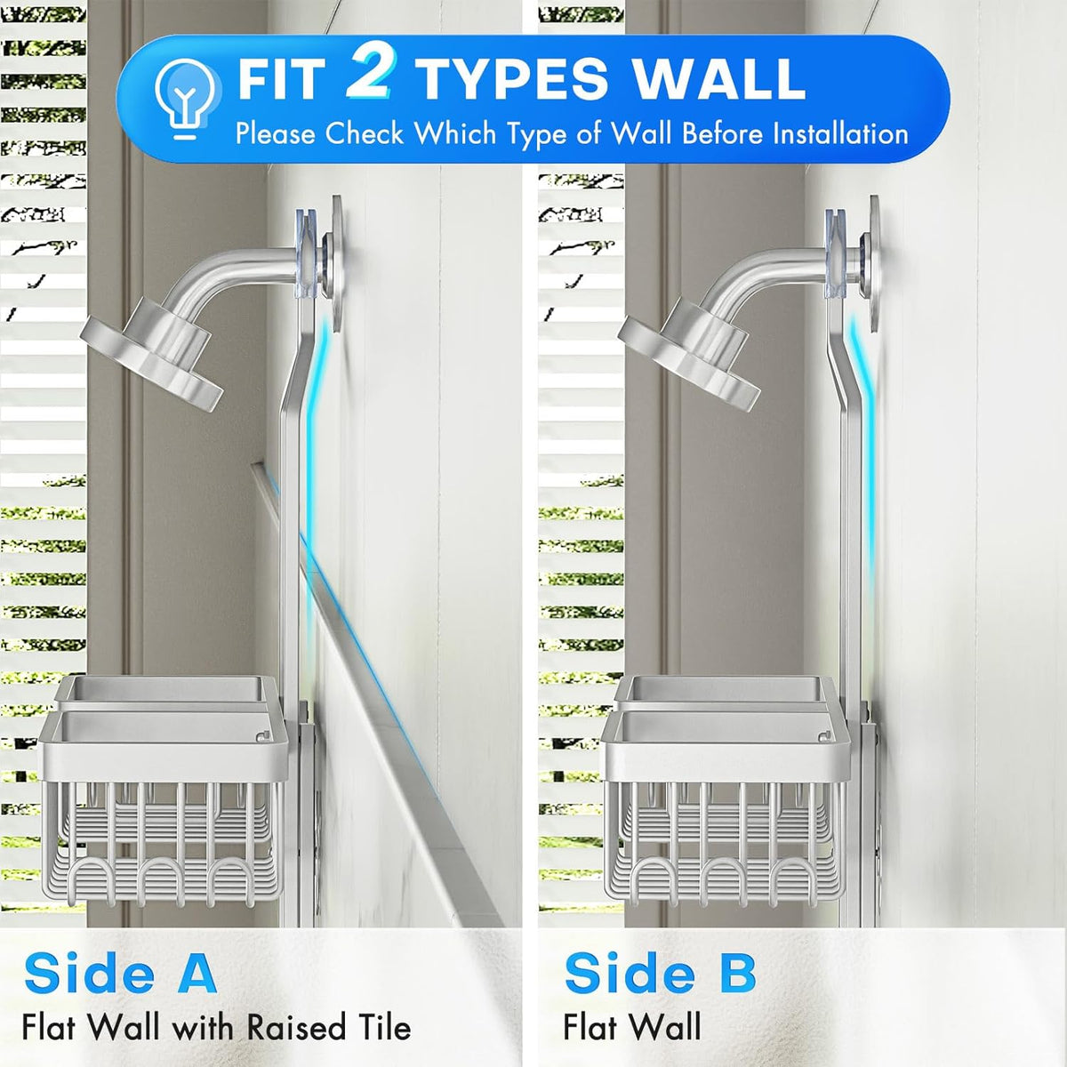 Sewulidon Aluminum Alloy Hanging Shower Caddy for Handheld Shower Heads,Rustproof Hose Shower Organizer 4 Levels Height Adjustable Shower Rack with Hooks,Razor Holder,Soap Holder