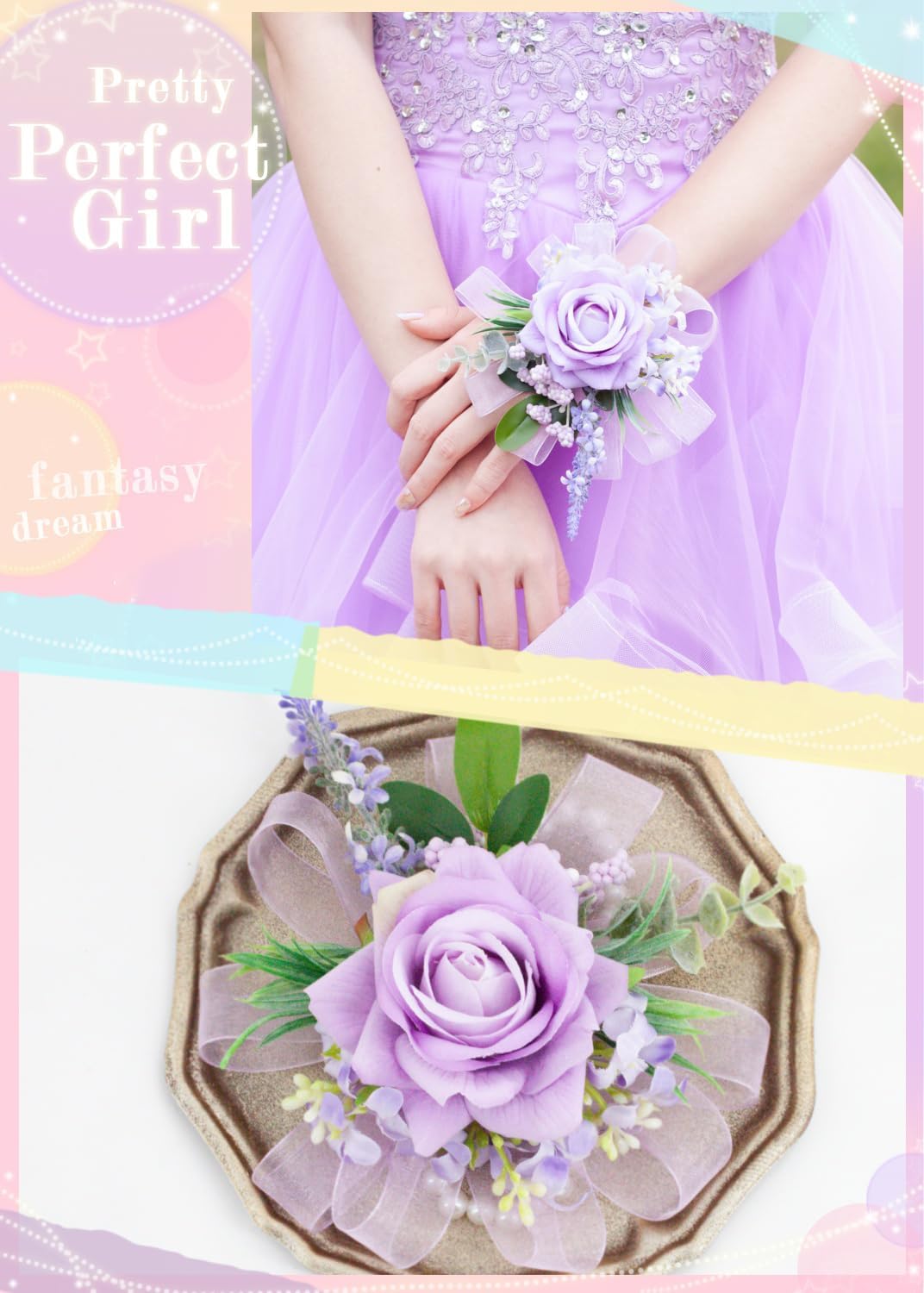 Purple Corsage and Boutonniere Set Girl Prom Corsage Wristlet