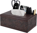 Tissue Box Cover Rectangle Retro Tissue Box Holder PU Leather Facial Tissues Organizer,Multifunctional Remote Control Stationery Storage Box,Home Office Supplies Car Napkin Caddy