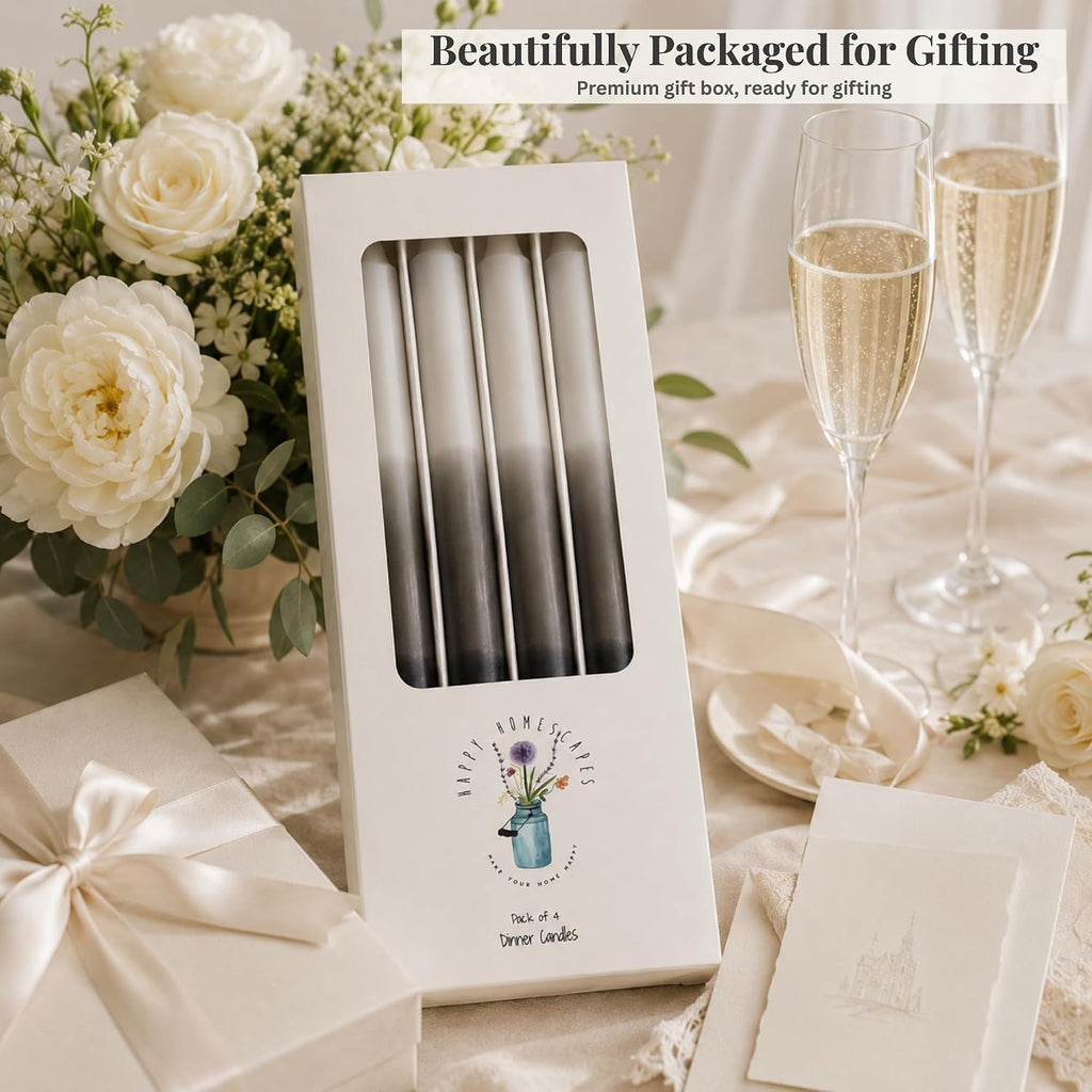 Premium Three-Tone Grey Taper Candles – 4-Pack Elegant Dripless & Smokeless Candle Sticks for All Seasons – Perfect for Autumn & Christmas Décor, Dinners, and Thoughtful Gifts