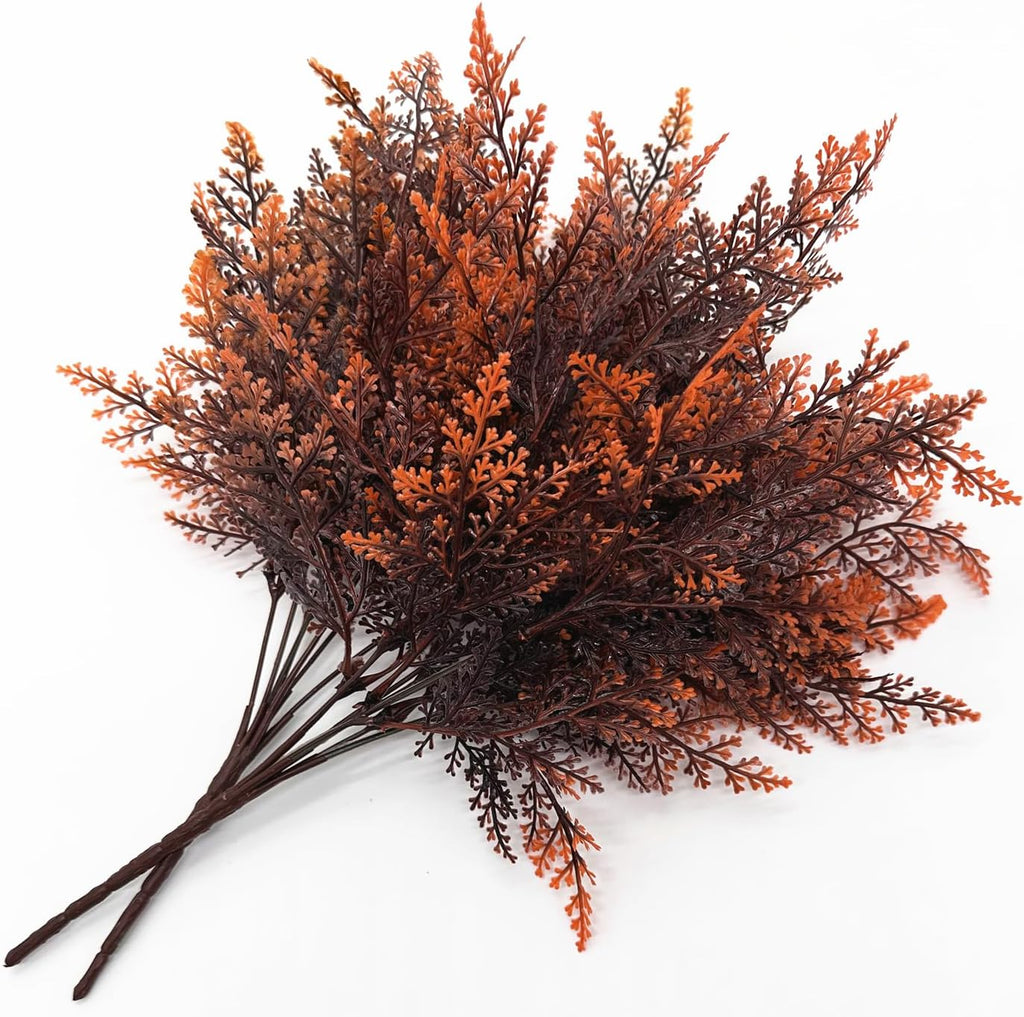 Artificial Ferns Shrubs Bushes, Faux Fern Leaves Plastic Plants Fake Boston Grass for Wedding Bouquet Indoor Outdoor Home Garden Verandah Kitchen Table Centerpieces Arrangements Decoration Red 8 Pack