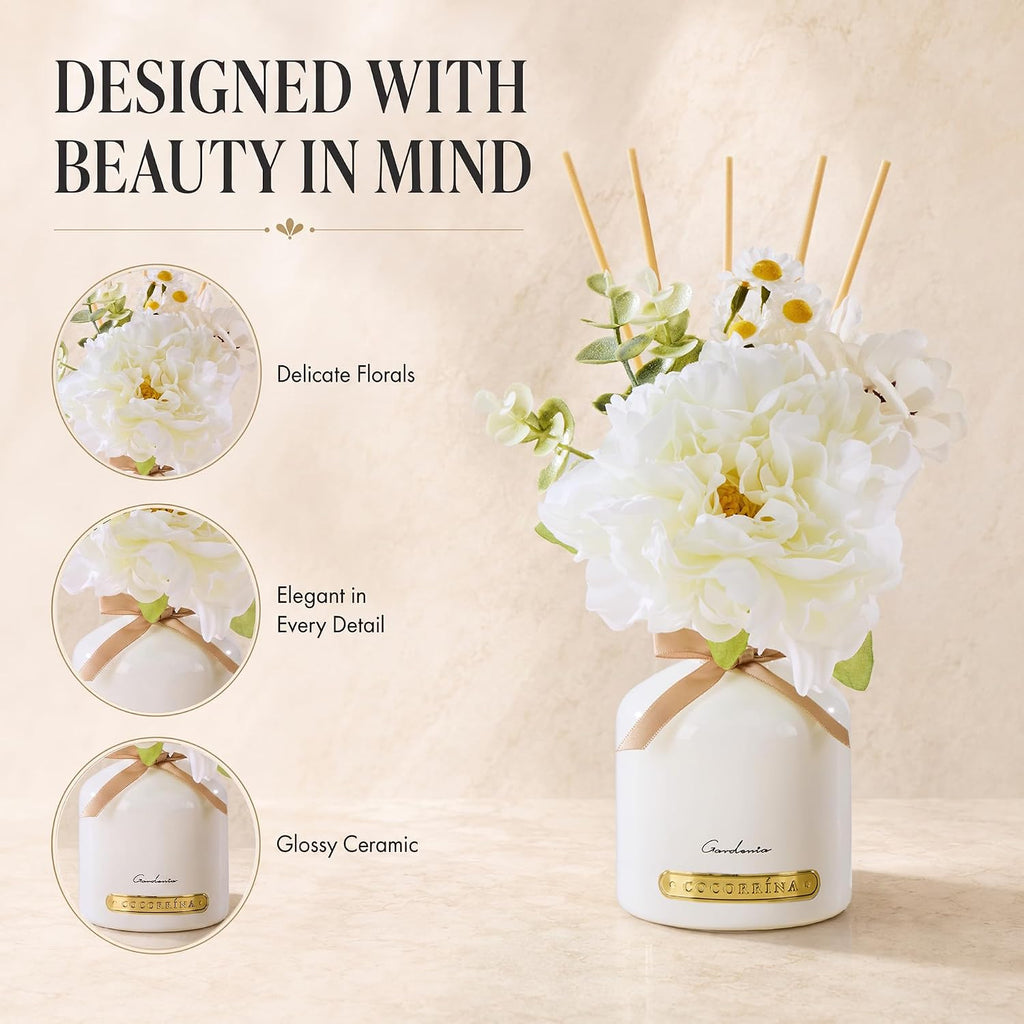 Gardenia Reed Diffuser Set with Flowers, 6.76 fl oz