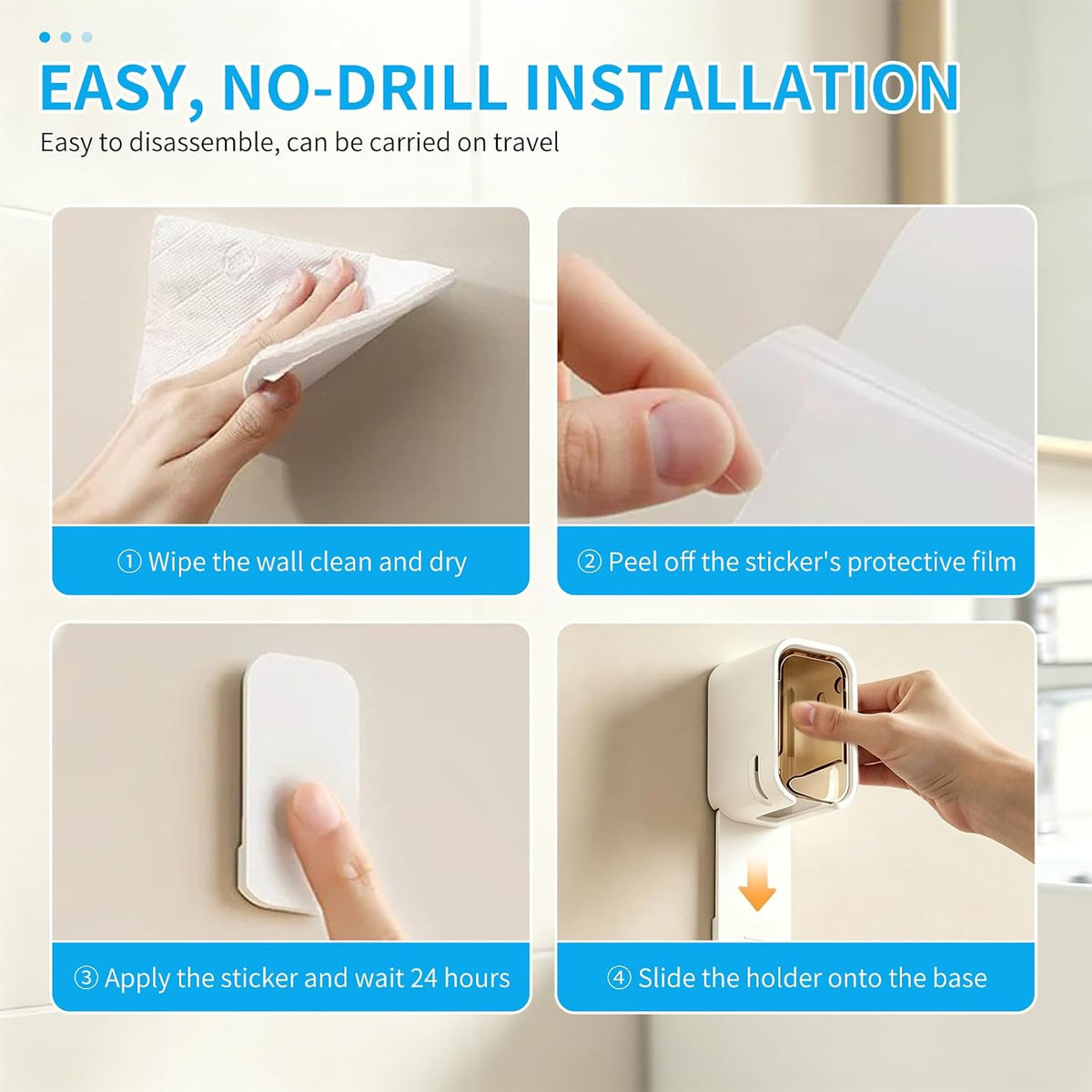 Toothbrush Holders for Bathroom 2 Pack, Drill-Free Dustproof Cover