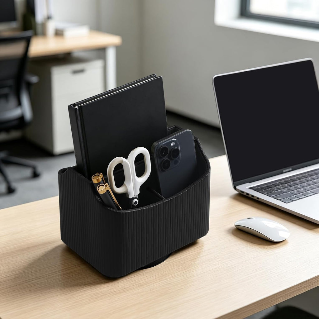 360° Rotating Desk Organizer, Lazy Susan Remote Control Holder, Black