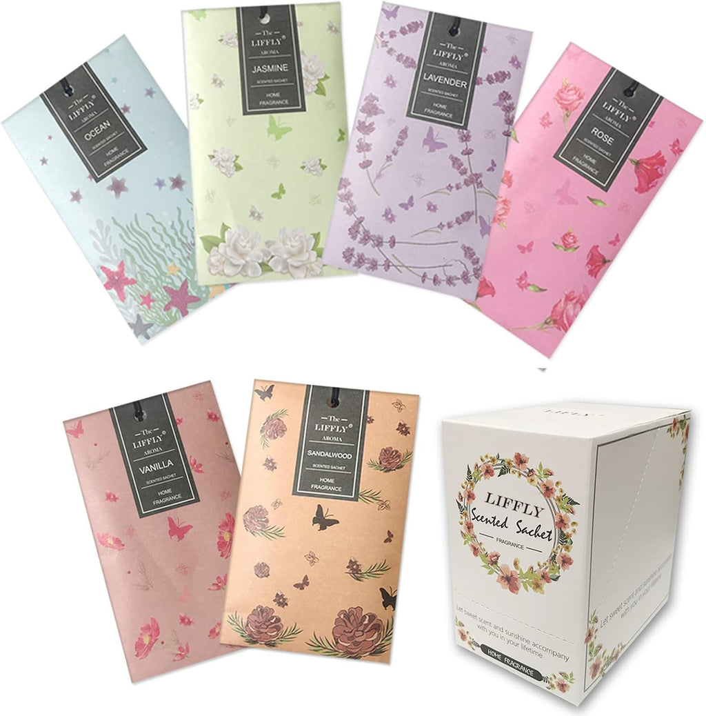 14 Packs Scented Sachets Bag for Drawers and Closets Long-Lasting Home Fragrance Sachet Lavender Rose Jasmine Ocean Vanilla Sandalwood 6 Different Scent Gift Box