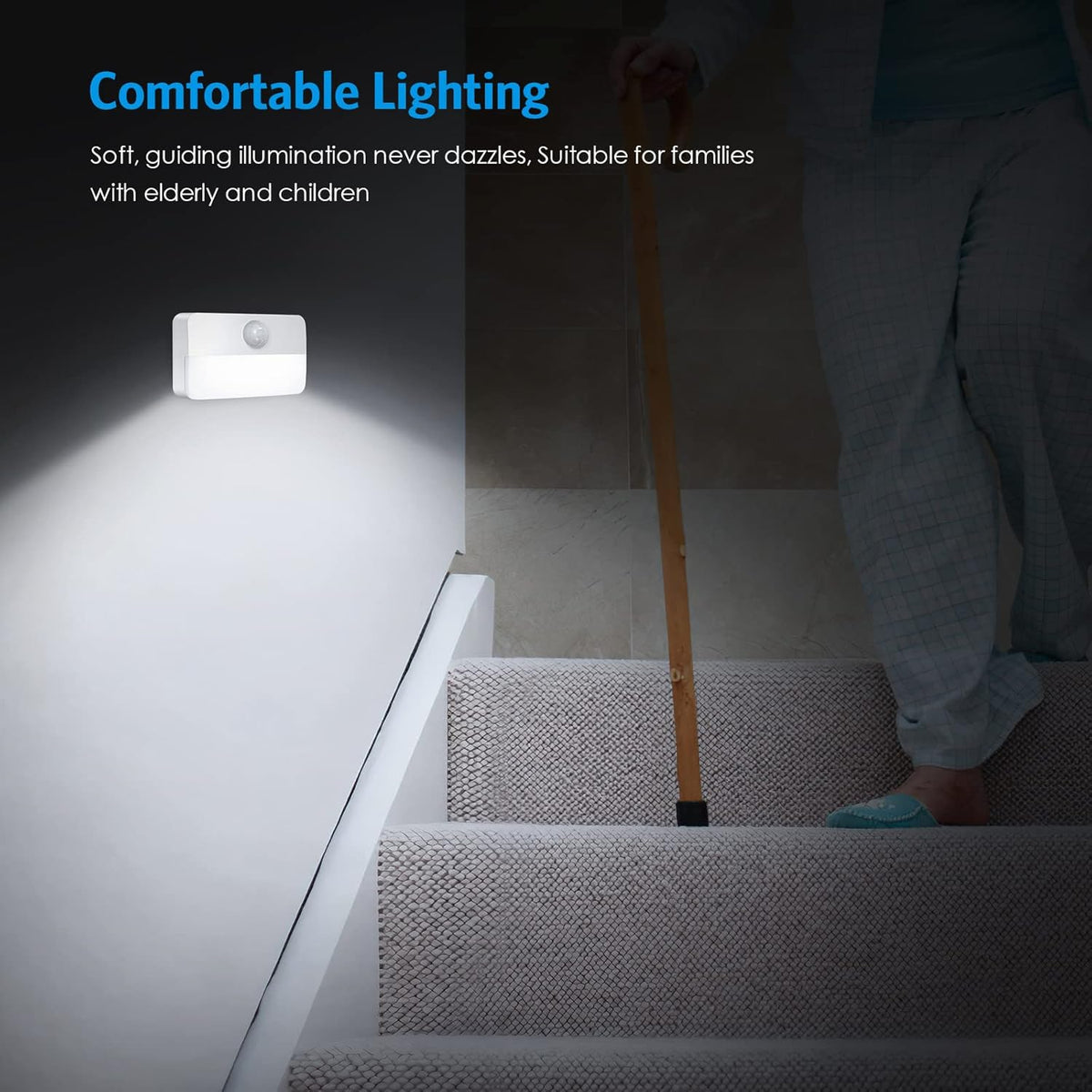 AMIR 4 Pack Mini Motion Sensor Stair Light for Indoor, Battery-Powered LED Night Light, 40 Lumen 6500K, Cordless Closet Lights, Safe Lights for Stairs, Hallway, Bathroom, Kitchen, Cabinet