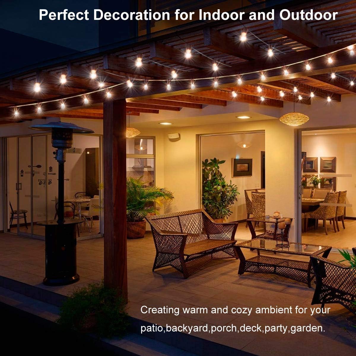 LED Outdoor String Lights 100FT Patio Lights with 33 Shatterproof Bulbs