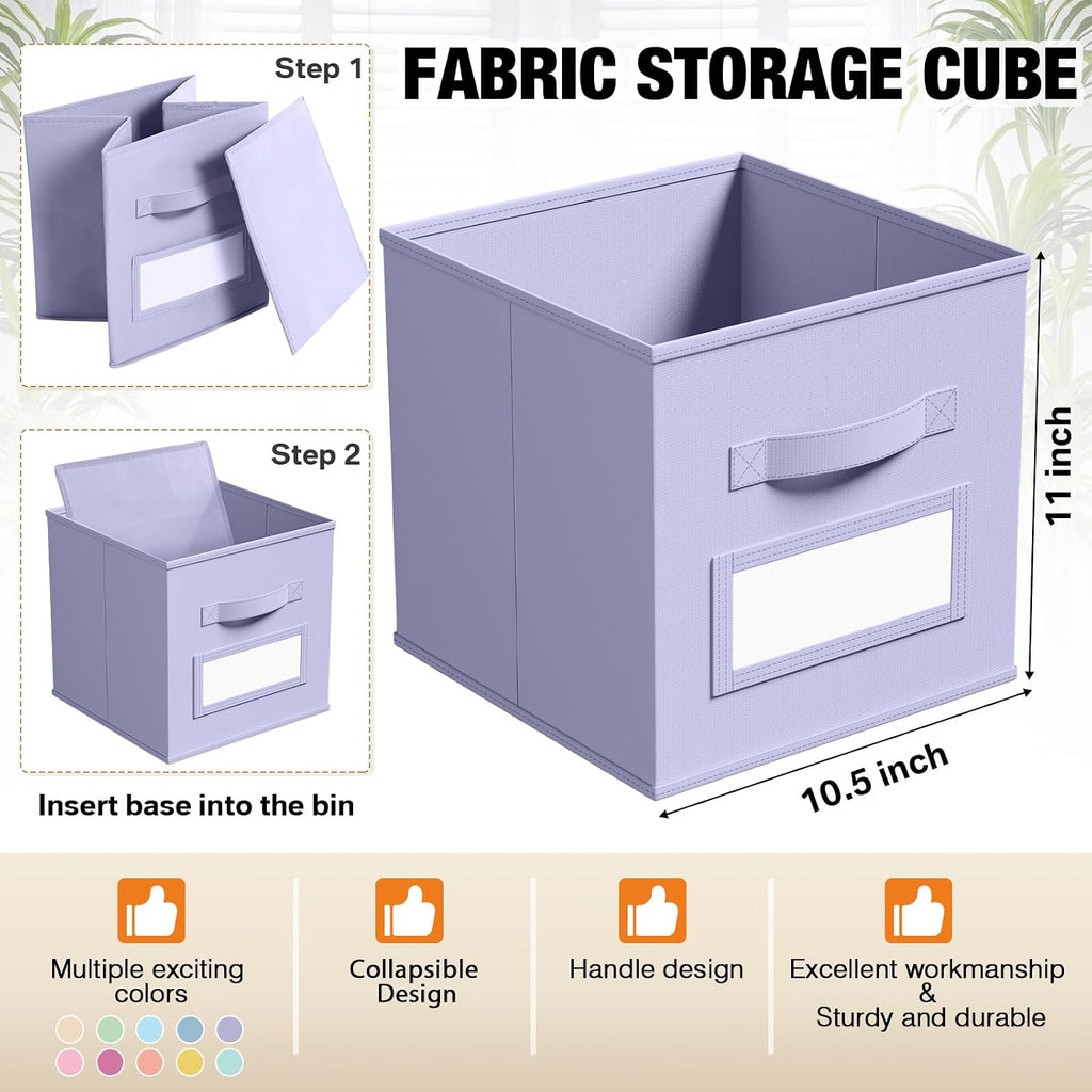 10 Pack Fabric Storage Cubes with Label 11" Collapsible Cube Bins, Macaroon