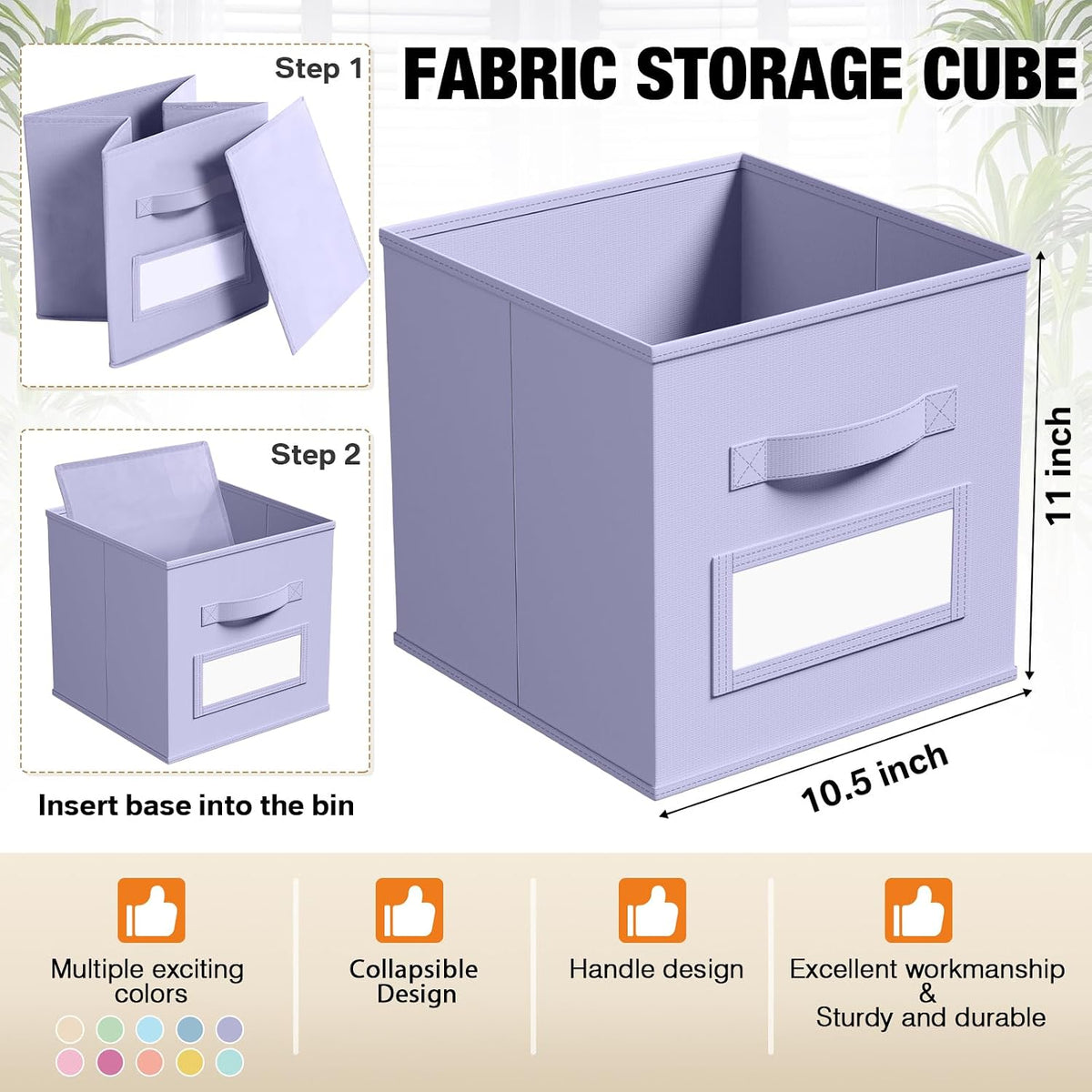 10 Pack Fabric Storage Cubes with Label 11" Collapsible Cube Bins, Macaroon