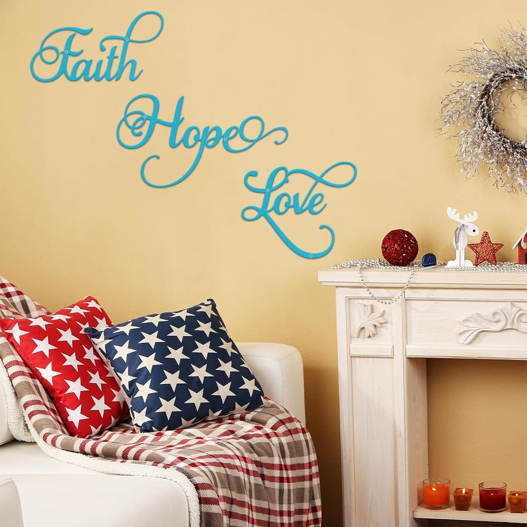 ESTART Faith Hope Love 3Pcs Metal Farmhouse Inspirational Wall Art Sign