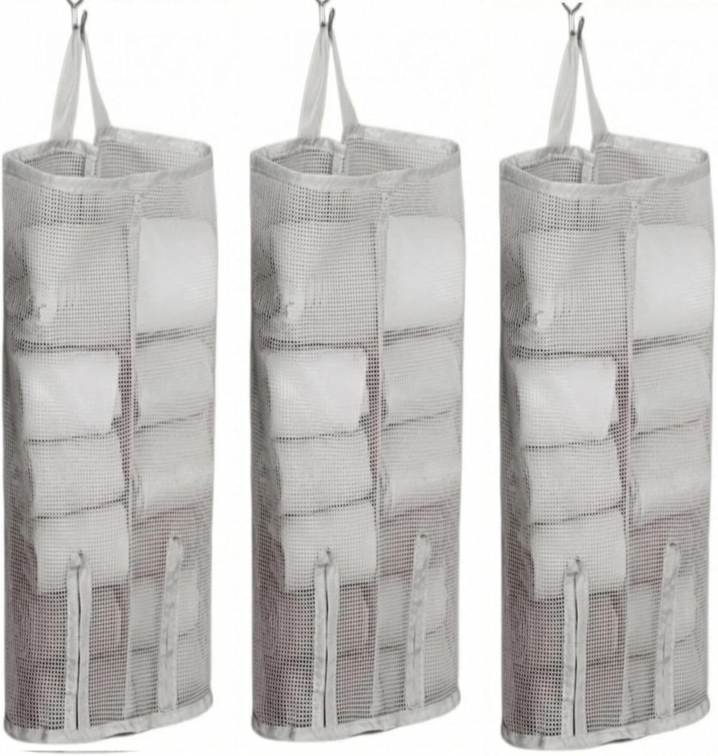 Hanging Sock Storage Bag,Sock Underwear OrganizerWall Mount Multifunctional Bag,Saver Kitchen Storage Holder,Hanging Closet Organizer,for Storing Socks Ties Plastic Bag 3PCS (Grey)