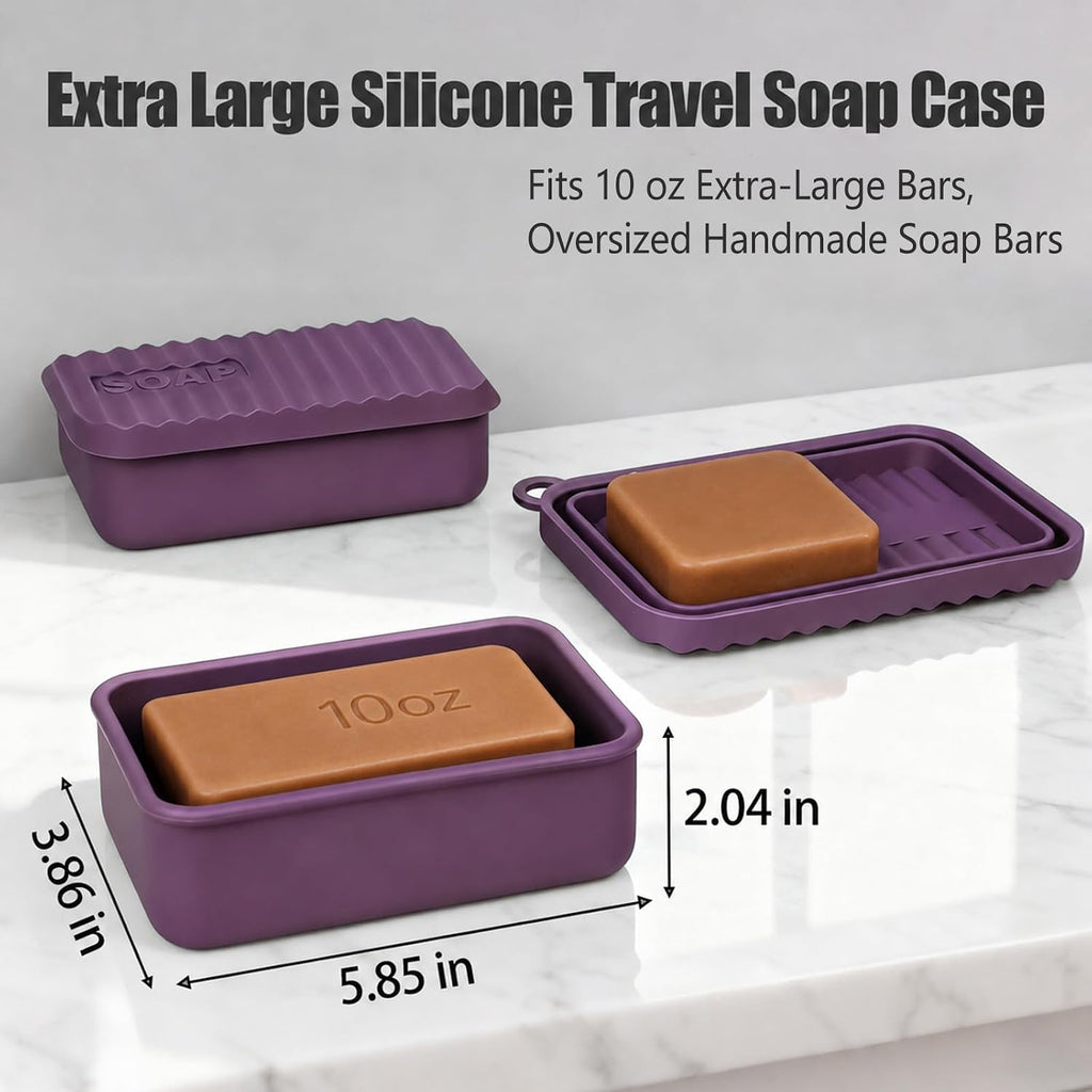AIDIMMING Jumbo Silicone Travel Soap Case for 10 oz Soap Bars (Deep Purple)