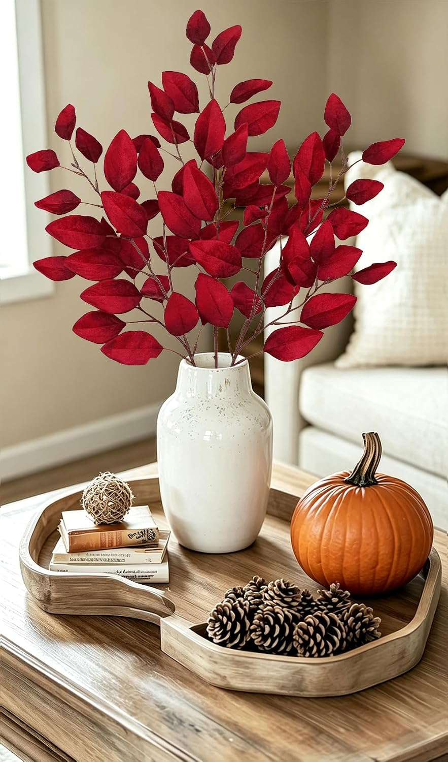 Briful 3-Pack 29.5-Inch Artificial Fall Eucalyptus Stems, Burgundy