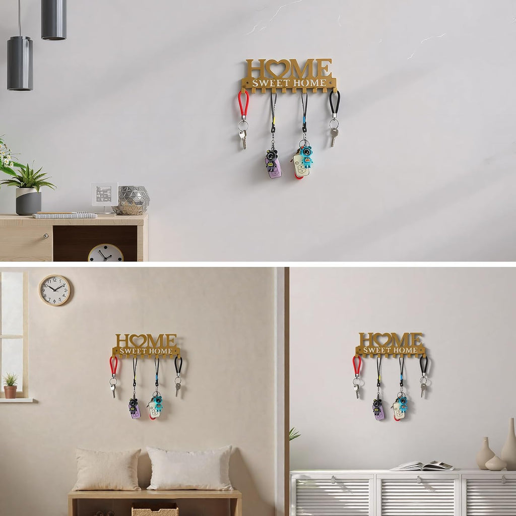 Key Holder Wall Mounted with Screws and Anchors, Gold Multifunctional Key Hanger with 10 Hooks, Entryway Front Door Kitchen Hallway Garage Office