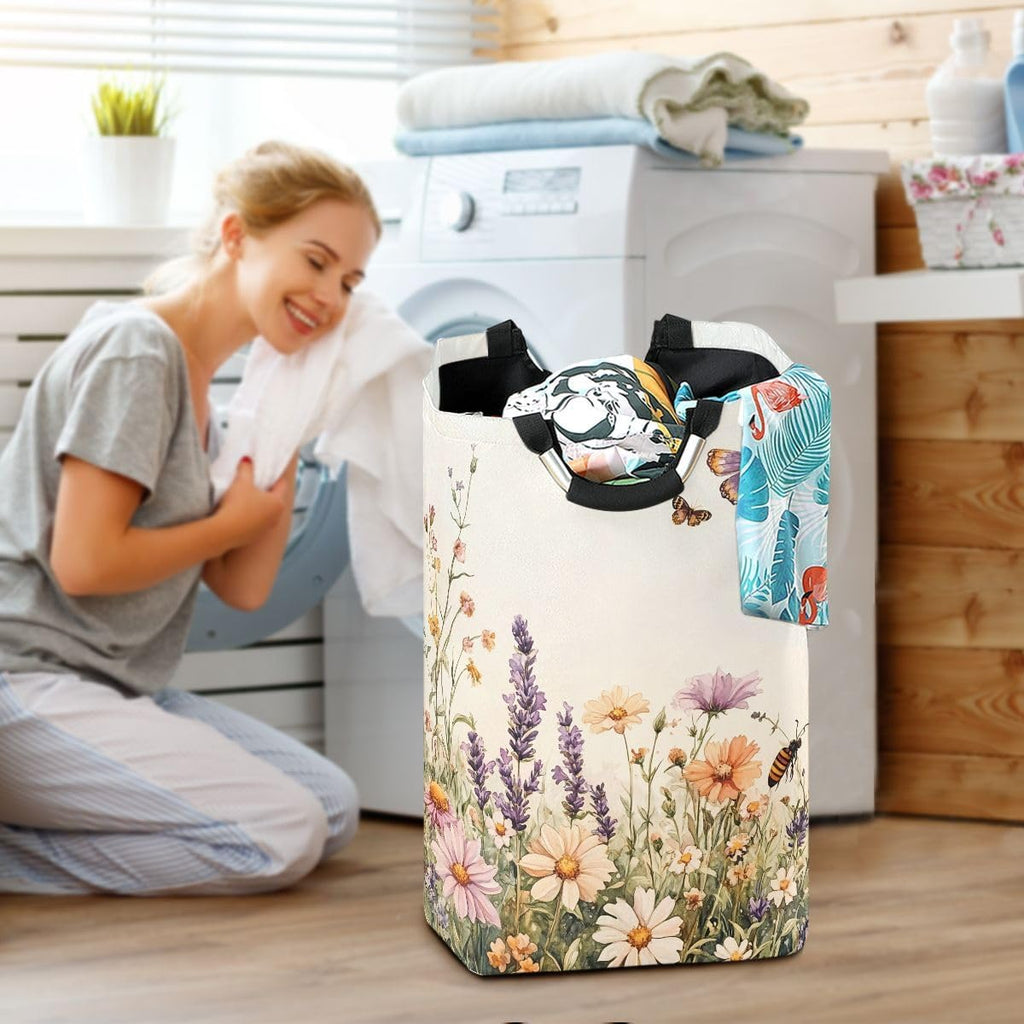 Nander Laundry Basket Herbal Flowers Large Hamper Foldable Bag for Dirty Clothes Organizer Laundry Bag Picnic Baskets Print Toy Gift Organizer