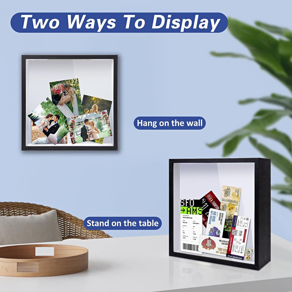 ZEEYUAN Adventure Archive Box 12x12inch Adventure Box for Travel Life in a Box Memories Shadow Box with Slot, Top Loading Tickets keepsake Box Display Travel Frame, ZYBOX01