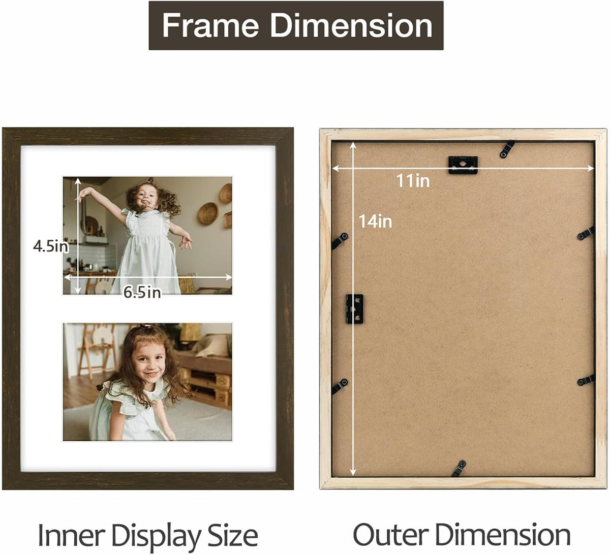 Golden State Art 11x14 Dark Brown Wood Frame - for Two 5x7 Pictures, 1 Pack