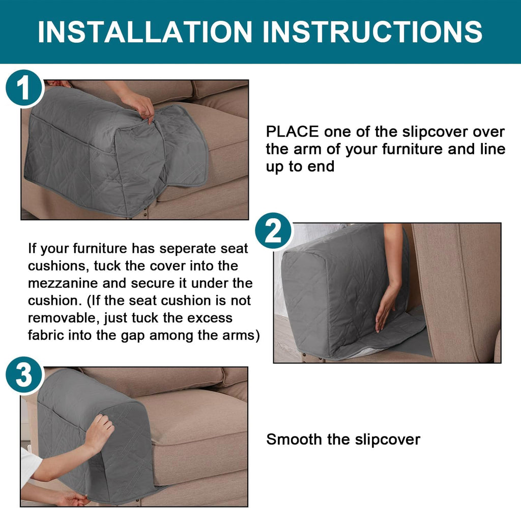 2-Pack Waterproof Armrest Covers for Couches & Chairs – Anti-Slip Furniture Protectors with Side Pockets, Washable Sofa Arm Covers, Universal Stretch Fit (Fits Most Armrests) (Dove)
