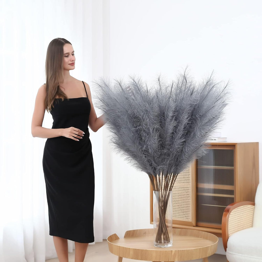 Wertuirk 8 Pcs 45 inch Tall Faux Grey Pampas Grass Decor