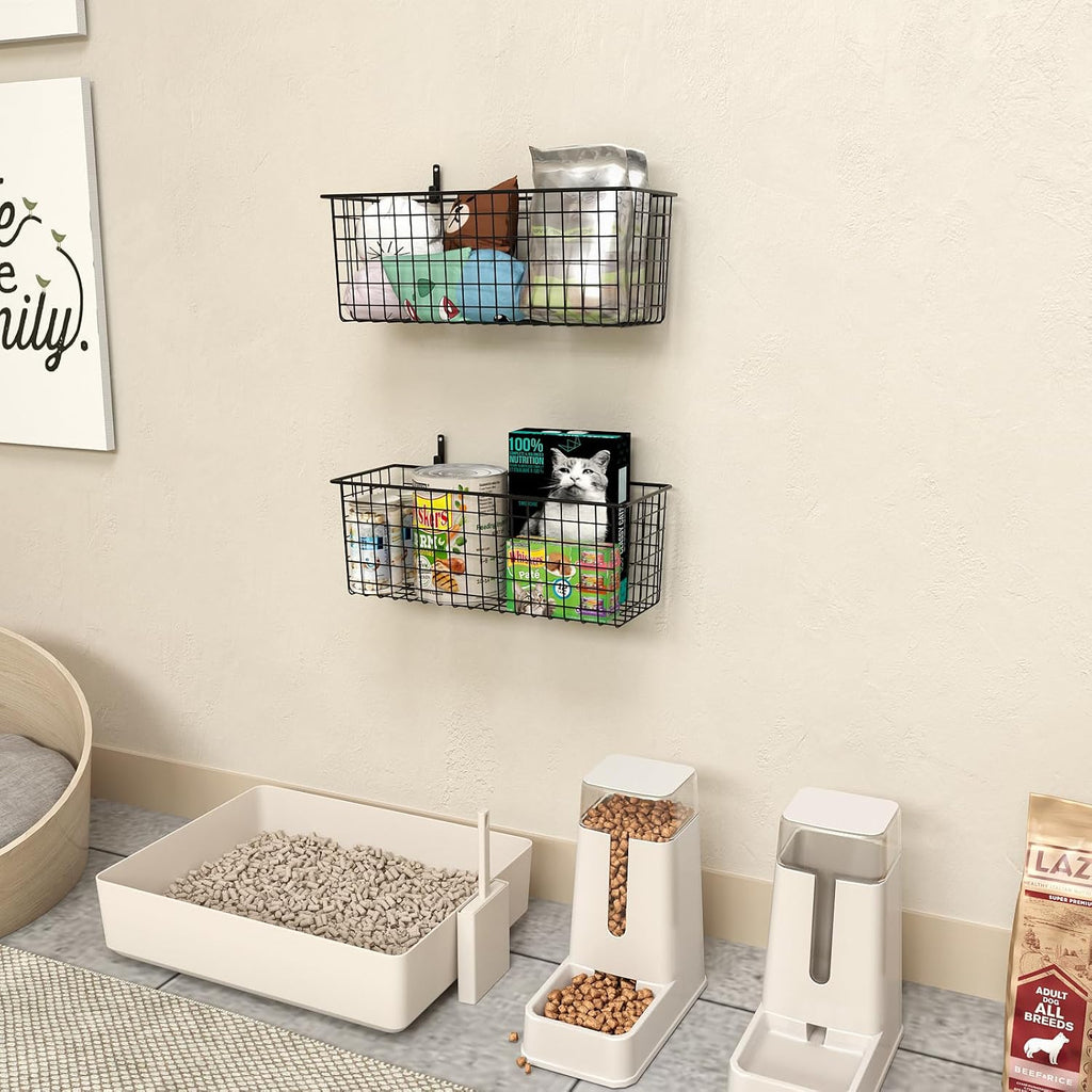 Kinlink 2 Sets Black Extra Large Hanging Wall Basket with Steel Hooks