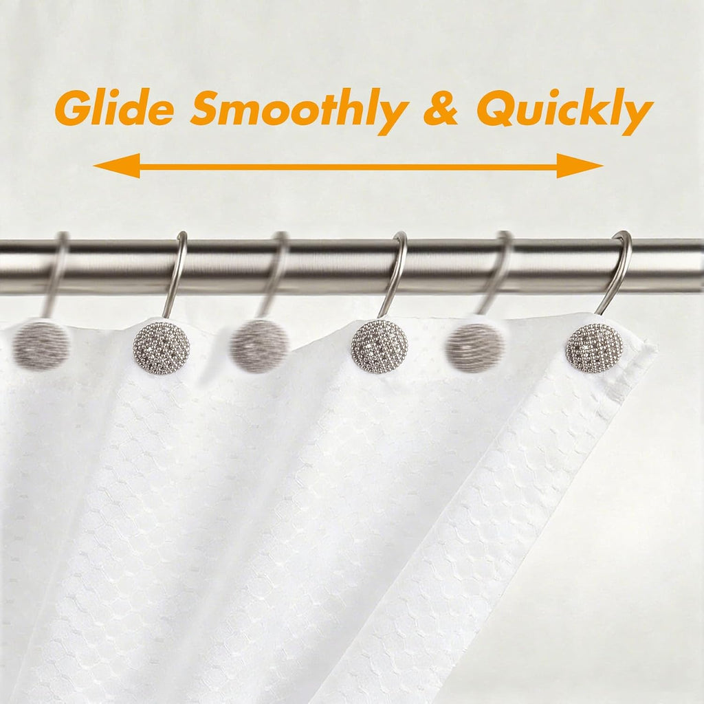 Pearlbee Nickel Shower Curtain Hooks,12pcs, Heavy Duty Rings for Shower Rod