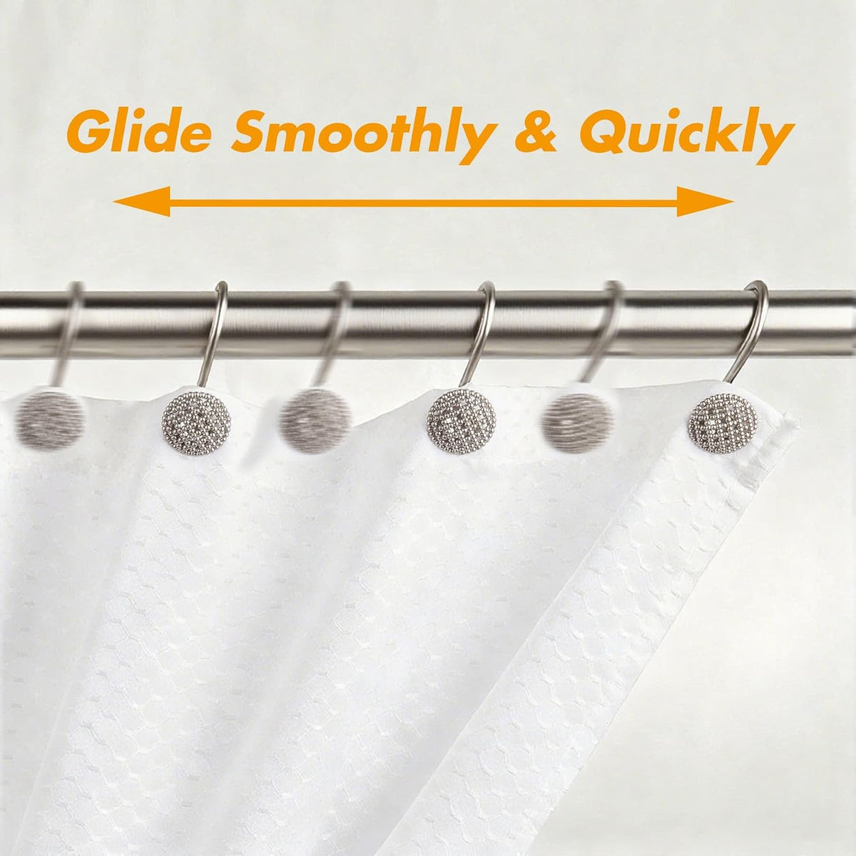 Pearlbee Nickel Shower Curtain Hooks,12pcs, Heavy Duty Rings for Shower Rod