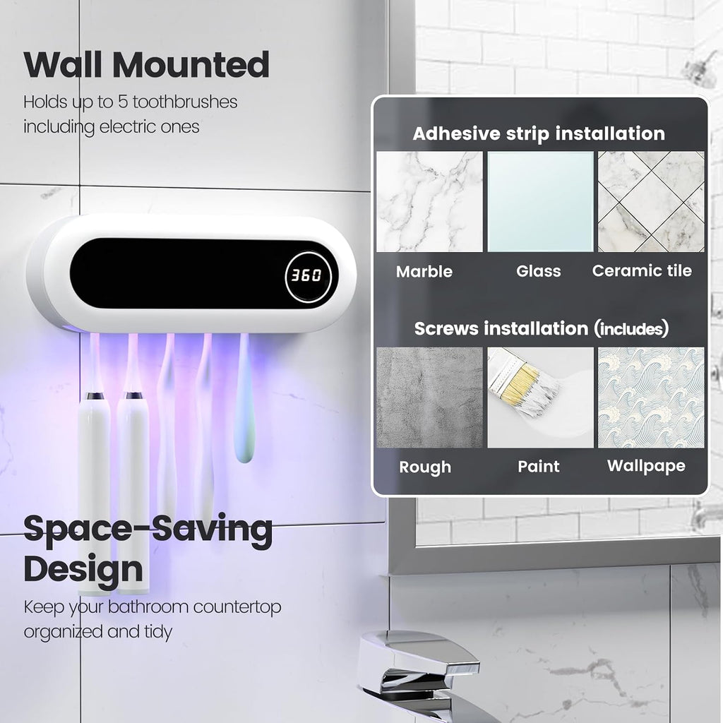 MIMORE Toothbrush Holder Wall Mounted, 5 Slots, 6-Minute Timer
