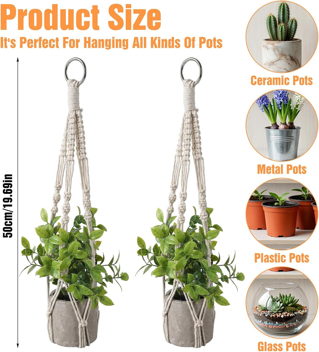 2 Pack Macrame Plant Hanger, Small Macrame Plant Hangers with Hooks