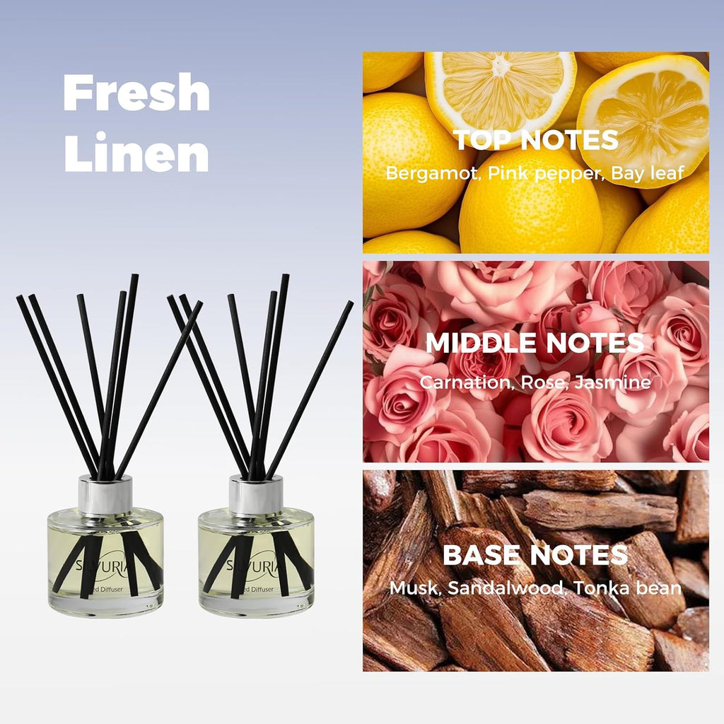 Fresh Linen Scented Oil Diffuser Set,100ml x 2 Pack