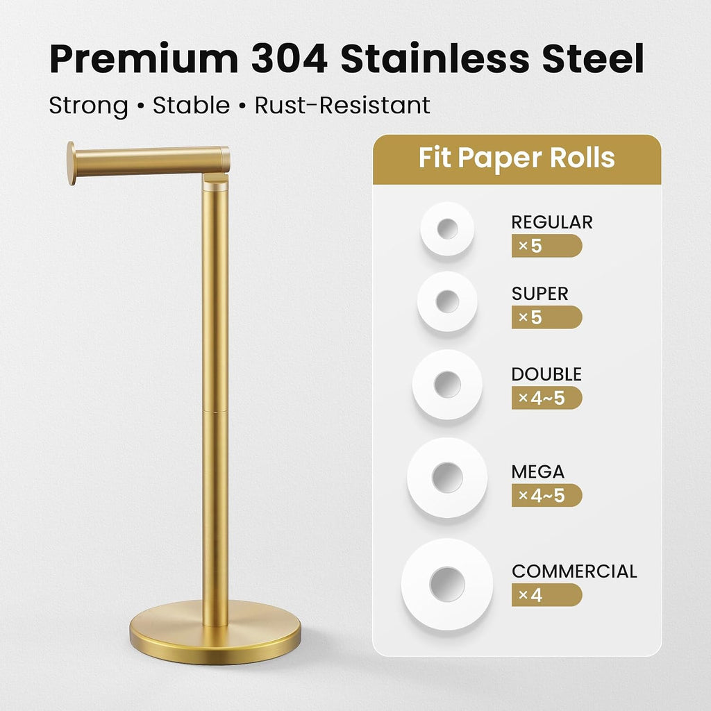 Cesun Free Standing Toilet Paper Holder Stand with Weighted Base, Gold