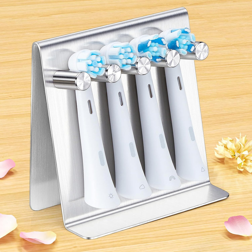 Electric Toothbrush Head Holder, Self Adhesive or Desktop Tooth Brushing Holder, Wall Mounted Toothbrush Holders Shower Bathroom, Tooth Brush Holder Organiser (Silver, Medium)