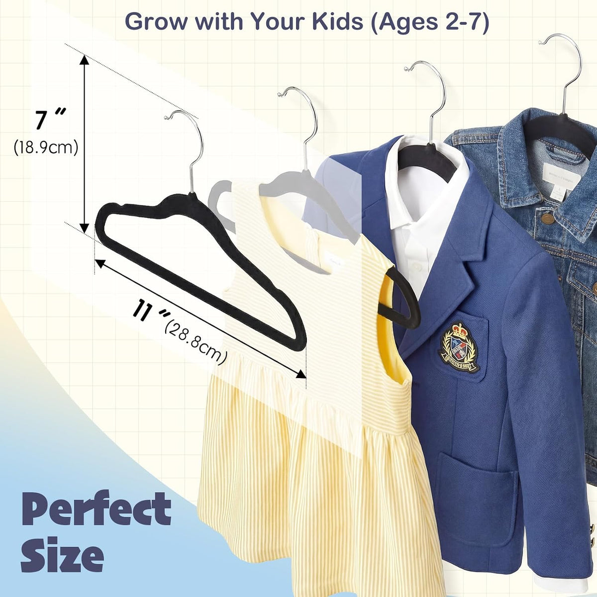 HOUSE DAY 11 Inch Velvet Baby Hangers, Premium Kids Hangers Black 50 Pack