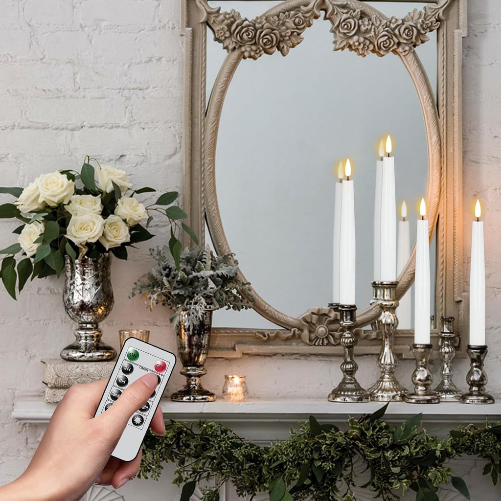 Flameless Taper LED Candles Battery Operated with Remote Timer, White