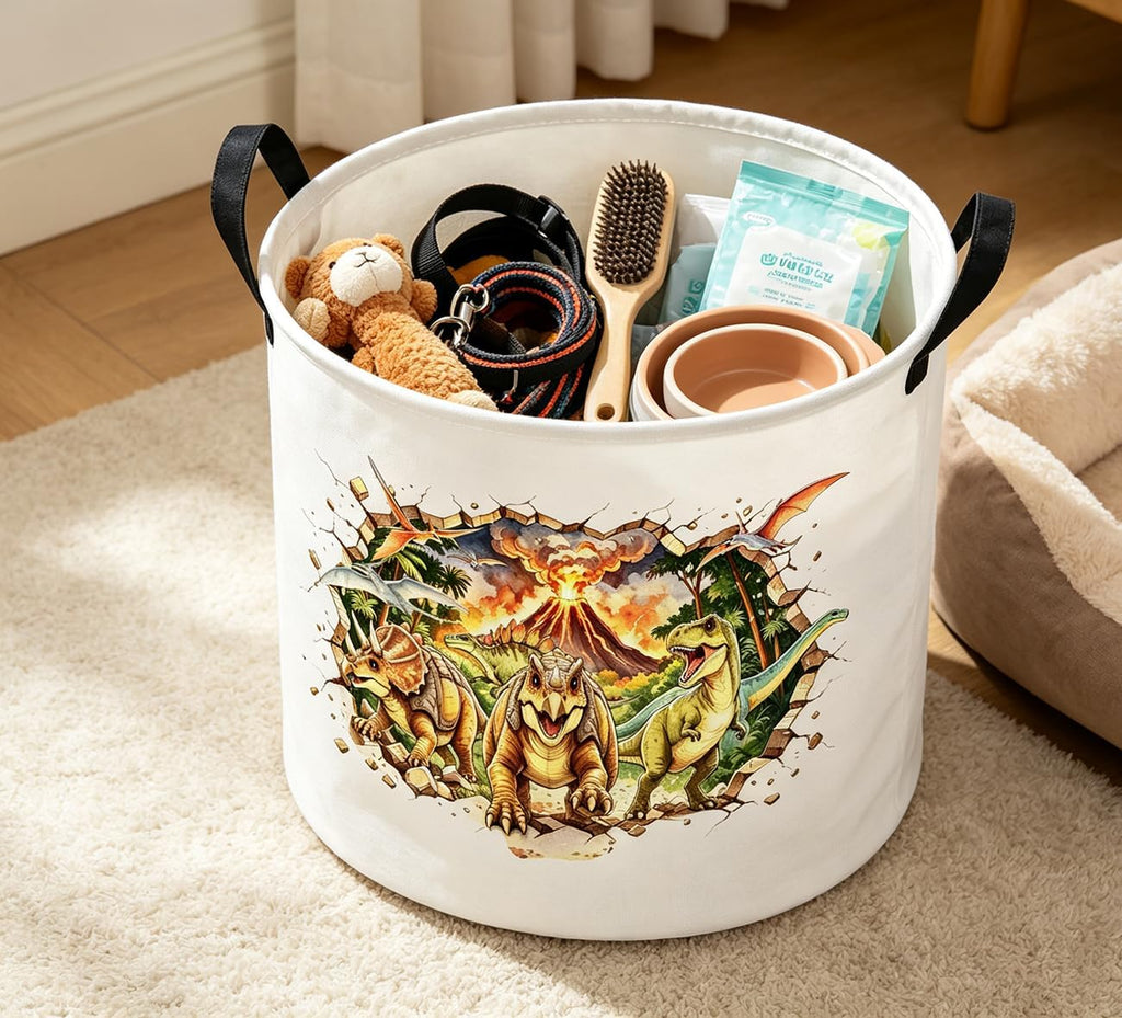 19.7" Laundry Basket,Dirty Clothes Hamper,Waterproof Storage Bin,Room Decor,Gift Baskets(Crossing Dinosaur)