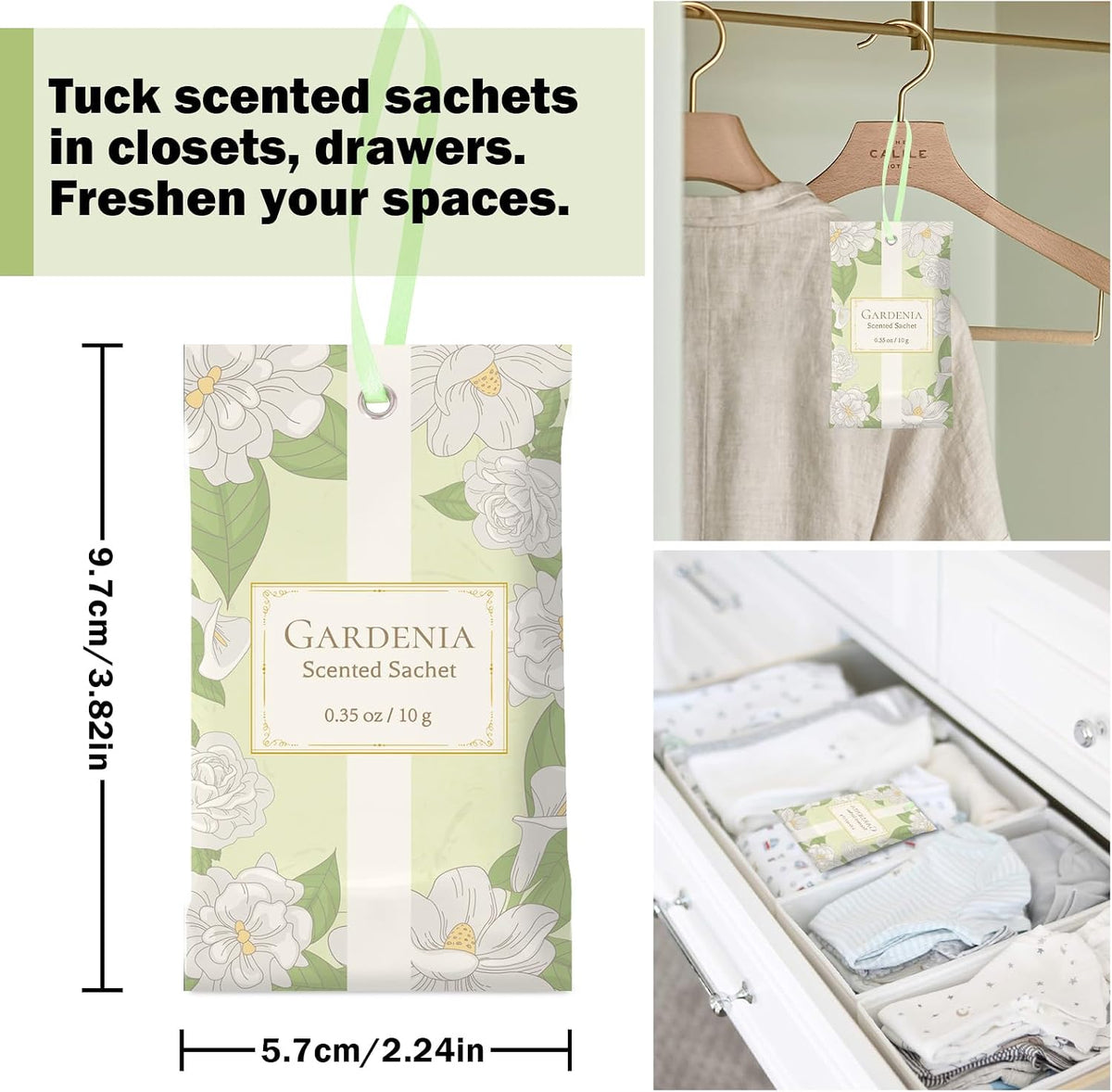 SCENTORINI Scented Sachets for Drawer and Closet, Gardenia Scent 14 Pack