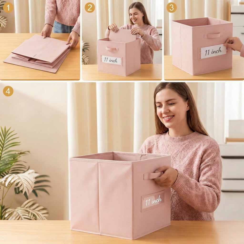 Storage Bins,11" Cube Storage Bin with Labels,10pcs,Pink