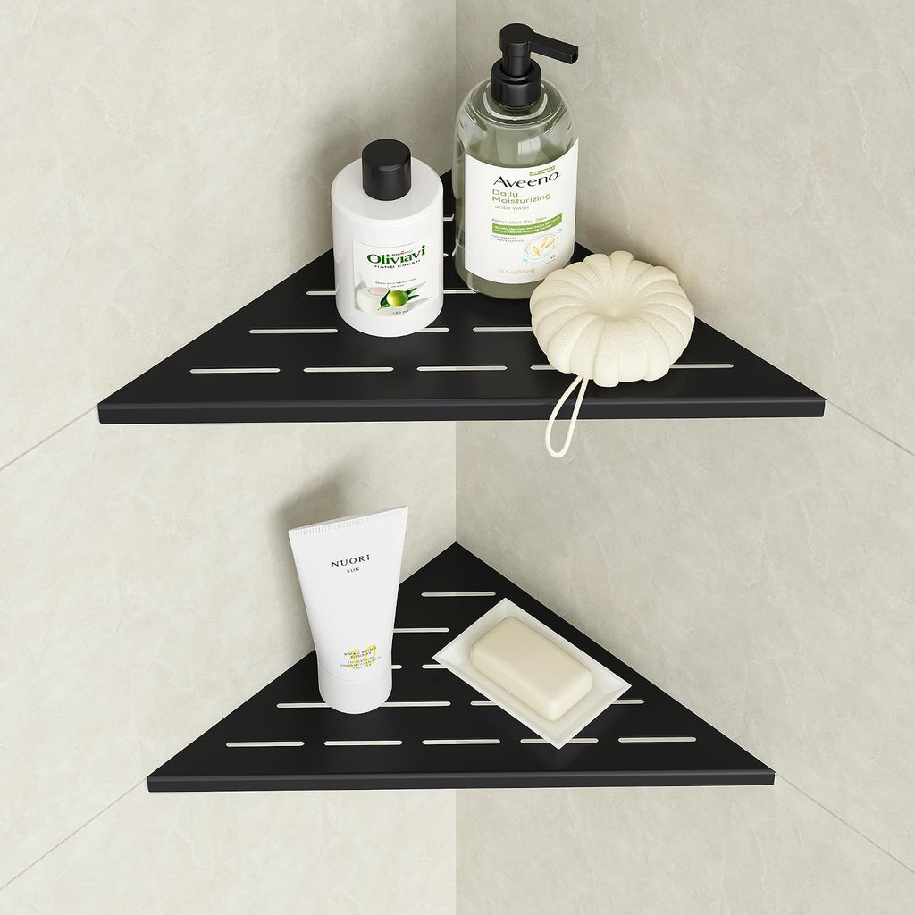 Neodrain 10 Inch Black Corner Wall Shelf for Tile Wall Insert, Set of 2