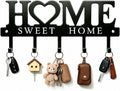 Key Holder for Wall with 5 Hooks, Wall Mounted Metal Key Rack Organizer, Home Sweet Home Heart Decor Key Hooks for Entryway, Mudroom, Kitchen, Dog Leashes, Coats, Housewarming Gift, Black
