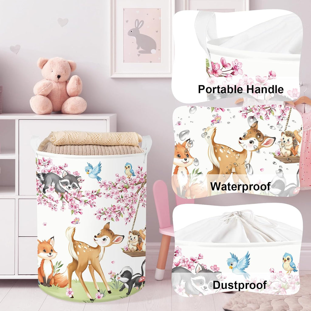 Clasty Animal Flower Kid Storage Basket Foldable Laundry Hamper, 45L Deer