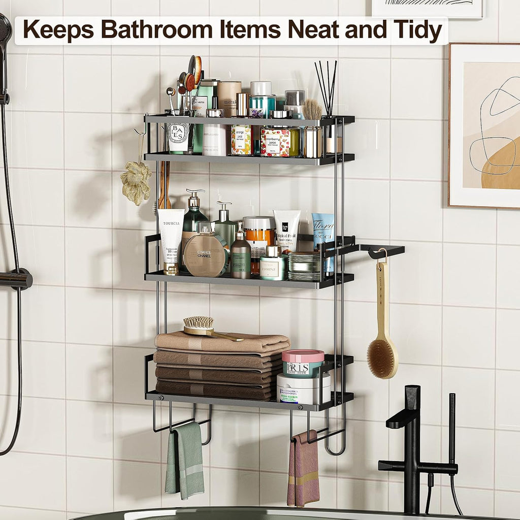 Godboat 3-Tier Over Toilet Storage Shelf, Wall-Mount with 2 Hook/Paper Rack