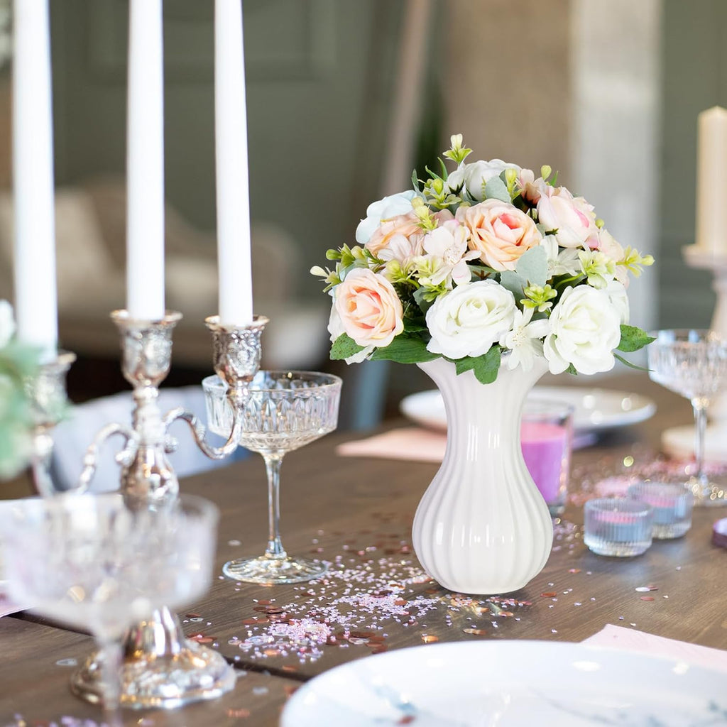 White Ceramic Vase, Small Vase for Home Decor, Flower Vase Centerpiece
