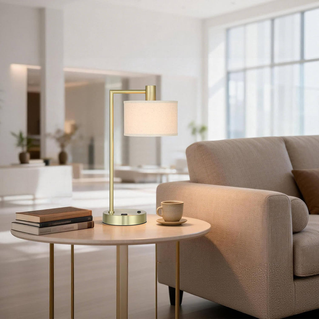 XiNBEi Lighting Table Lamp USB Desk Lamp for Bedroom, Satin Brass