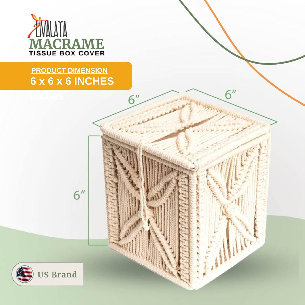 Livalaya Macrame Tissue Box Cover Square Cute Boho Tissue Box Holder, Macrame Napkin Tissues Organizer Toilet Paper holder or Tissues Cube box cover for Bathroom vanity, Bedroom Night Stand Home Décor