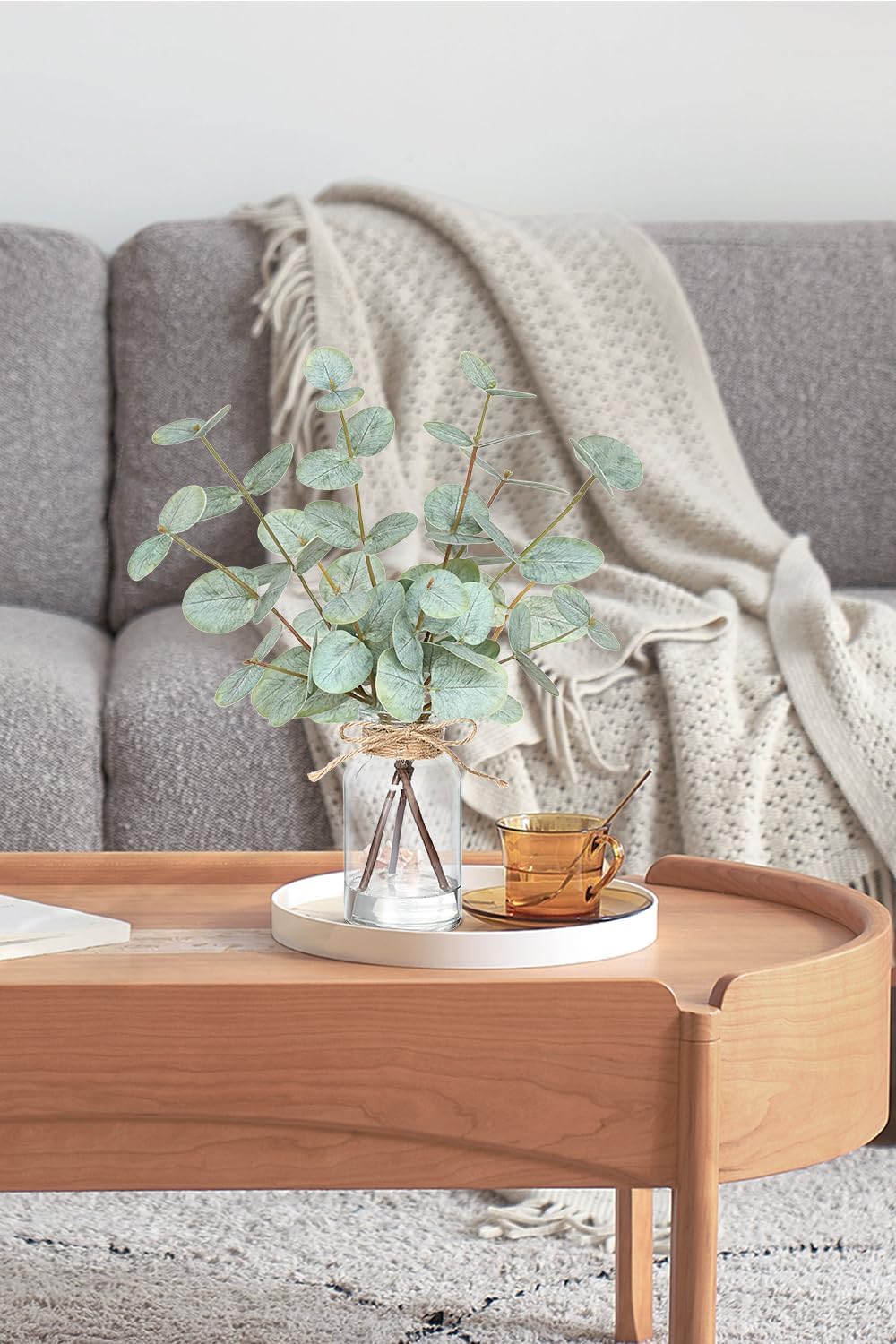 Fake Eucalyptus Stems in Vase with Faux Water,Artificial Plants Eucalyptus Leaves for Shelf Desk Bathroom Farmhouse Room Coffee Table Faux Greenery Plants Decorations (Green)