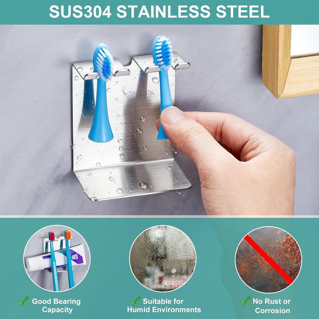 Electric Toothbrush Head Holder, Tooth Brushing Holder, Wall Mounted Toothbrush Holders Shower Bathroom, Self Adhesive or Desktop Tooth Brush Holder Organiser (Silver, Small) (Pack of 2)
