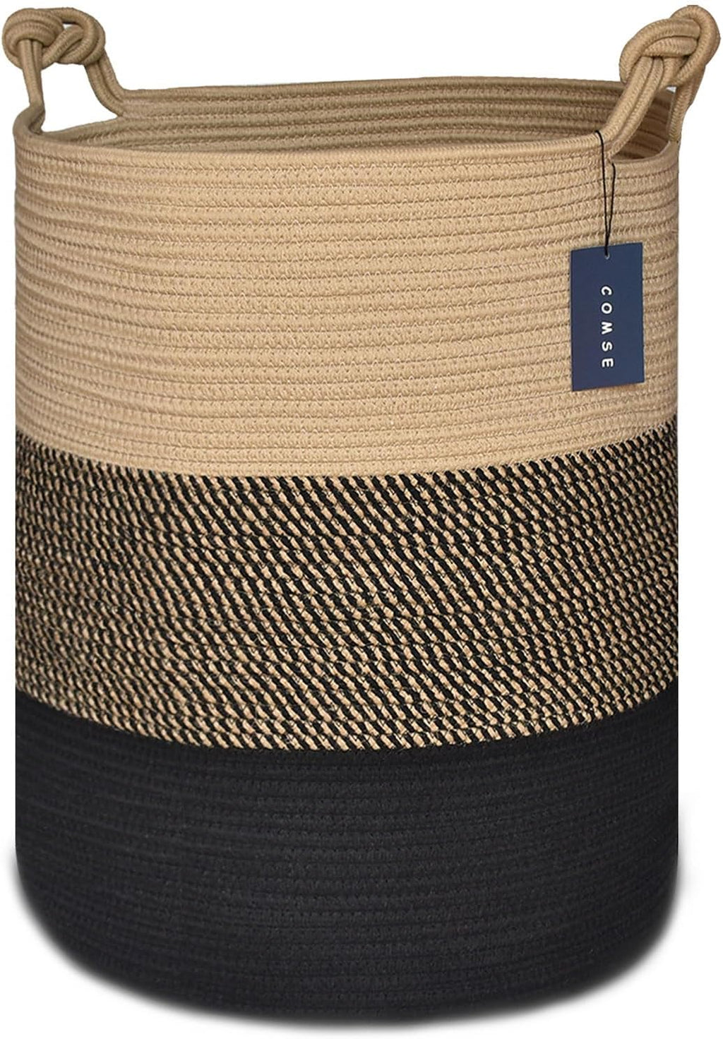 COMSE Tall Woven Blanket & Laundry Basket, 72L, Brown & Black