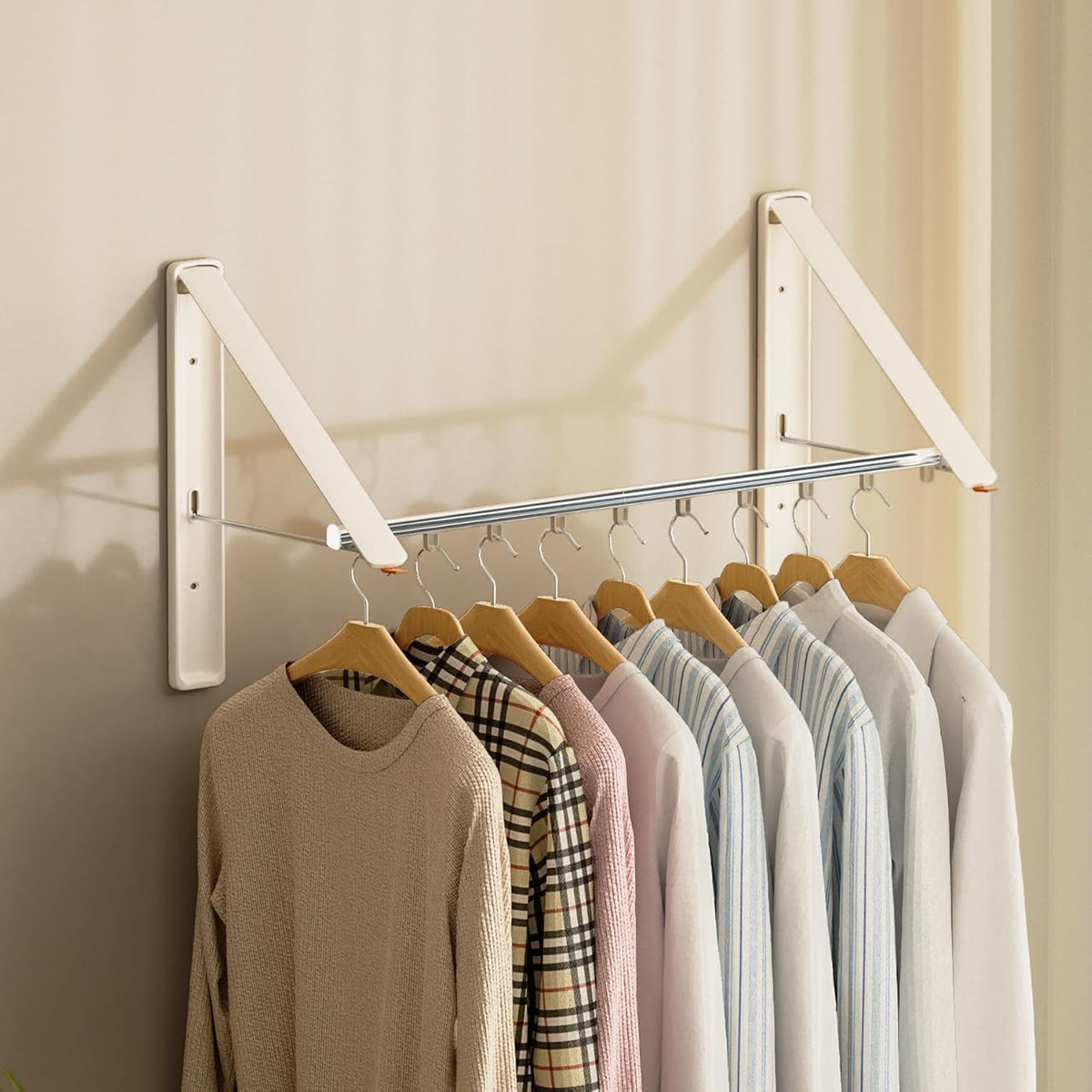 Clothes Drying Rack, Laundry Room Wall Mounted Retractable Clothes Hanger Drying Rack, Laundry Clothing Drying Rack Folding Indoor or Outdoor, Aluminium Dryer, 2pcs(White with 80cm bar)