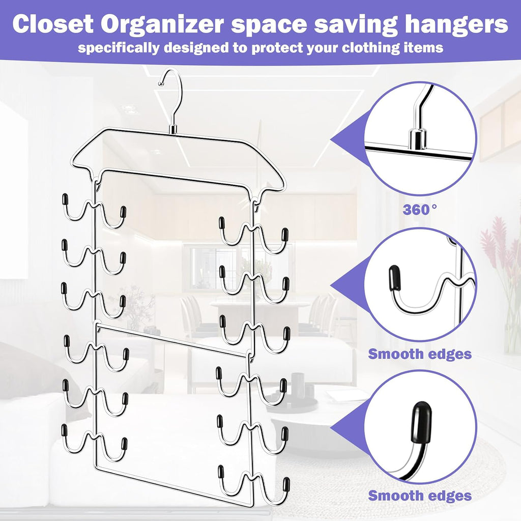 Closet Organizers and Storage 2 Pack,Tank Top Hanger 6 Tier Double Space Saving Bra Hangers,Apartment Dorm Room Essentials for Girls,Non-Slip Hanging Closet Organizer Small Space Solution Organization